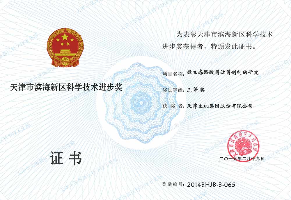 濱海新區(qū)科學(xué)技術(shù)進(jìn)步三等獎(jiǎng)